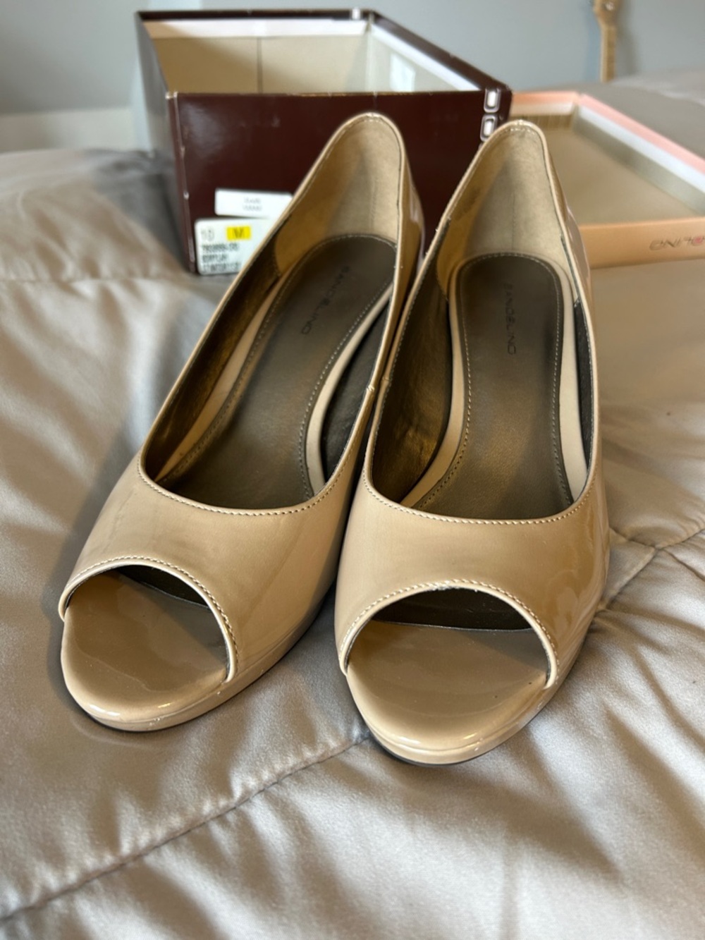 Bandolino Nude Patent Peep-Toe Heels